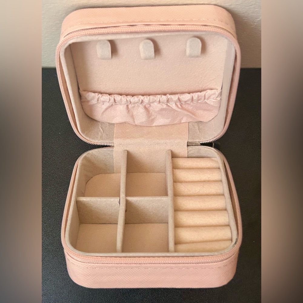 Pink Travel Jewelry Case Hard Shell Zipper Small Mini Box Girls Cute Kitsch Teen